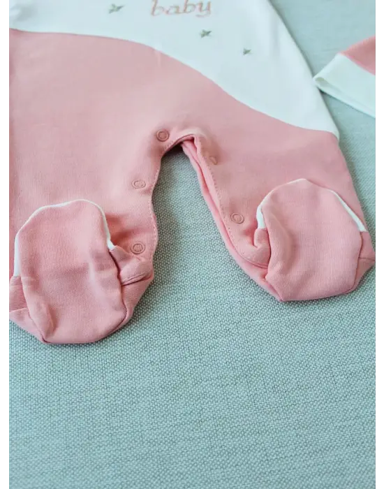 Omarı Göz Alıcı Nakış Desenli Bebek Tulumu Pudra Renkli