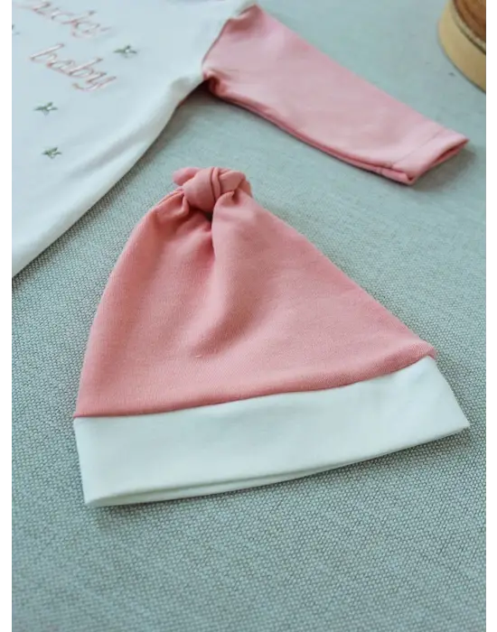 Omarı Göz Alıcı Nakış Desenli Bebek Tulumu Pudra Renkli