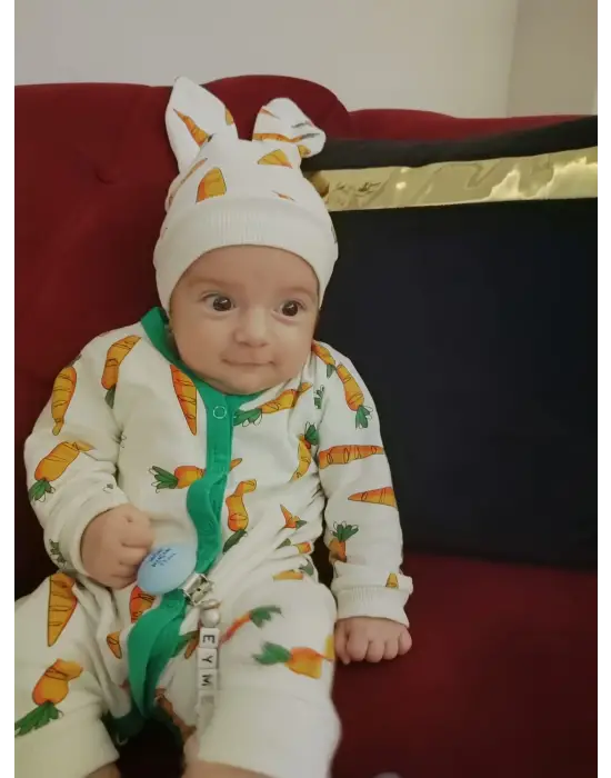 Omarı Havuç Baskılı Bebek Tulumu - Kız Erkek Uzun Kollu