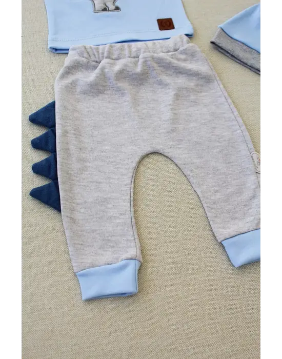 Omarı Minik Dino Nakışlı Bebek Sweat Takımı Mavi