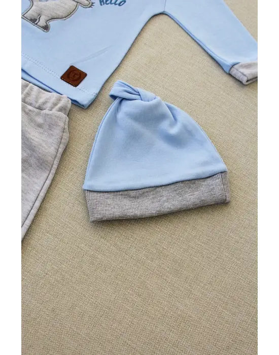 Omarı Minik Dino Nakışlı Bebek Sweat Takımı Mavi