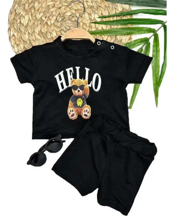 Omarı Gözlüklü Ayıcık Desenli Erkek Bebek Takımı