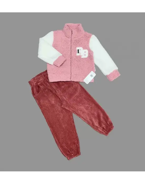 Omarı Yumuşak Kuzu Kumaşlı Çocuk 2li Takım - Gül Kurusu