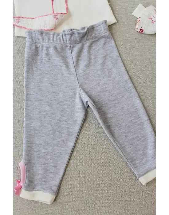 Omarı Fırfır Detaylı Bandanalı Kız Bebek Sweat Takımı 3lü Ekru