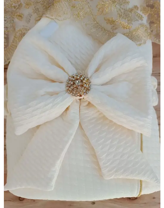 Omarı Yenidoğan İçin Lüks Taşlı Gold Güpür İşlemeli Battaniye