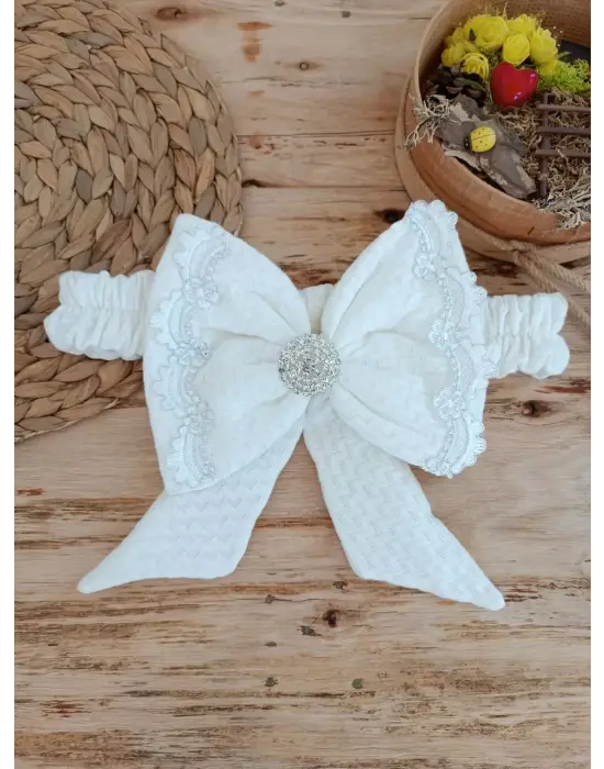 Omarı Yenidoğan Nakışlı Trilüks Kundak Bebek Battaniyesi - Ekru