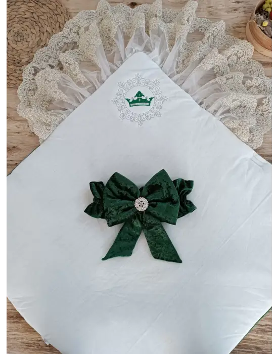 Omarı Yenidoğan İnci Fiyonklu Duvaklı Kundak Battaniyesi - Yeşil