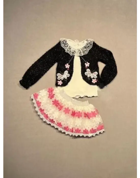 Omarı Kız Çocuk 3lü Siyah Sweat Takımı