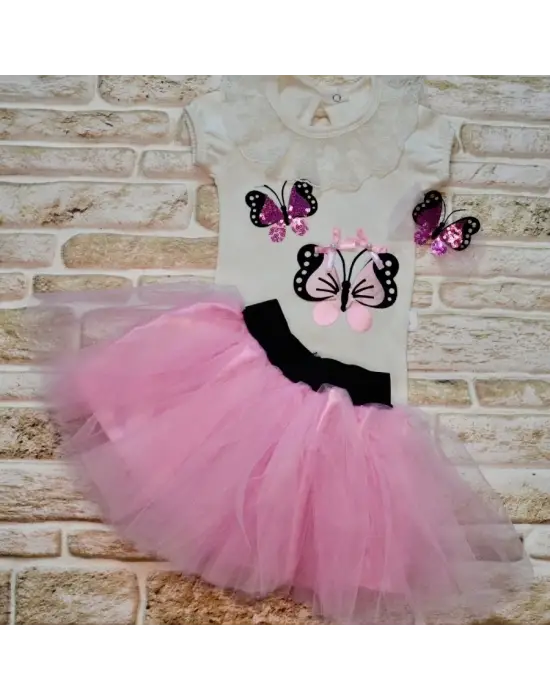 Omarı Yumuşak Tül Bebek Etek Takımı - Lila