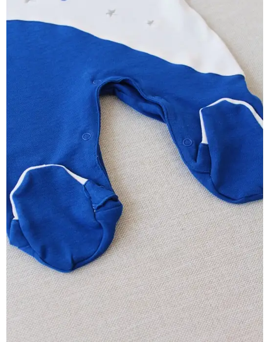 Omarı Nakışlı Es Çizgi Boy Şapkalı Bebek Tulumu Lacivert