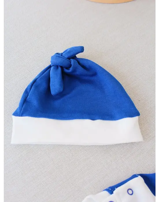 Omarı Nakışlı Es Çizgi Boy Şapkalı Bebek Tulumu Lacivert