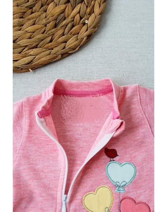 Omarı Rengarenk Uçan Balon Desenli Bebek Kız Tulumu