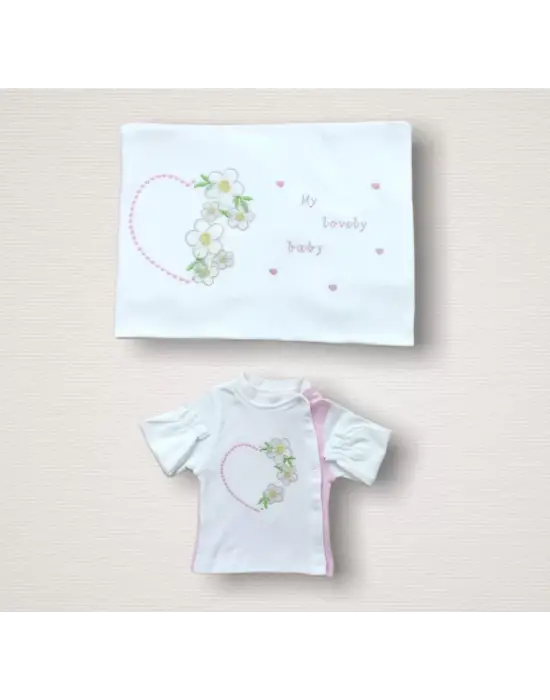 Omarı Çiçek Desenli 10 Parça Zıbın Takımı Pembe