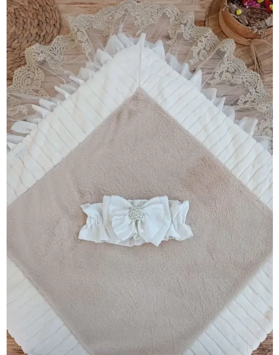 Omarı Yenidoğan Taç Nakışlı Wool Yün Kundak Bebek Battaniyesi