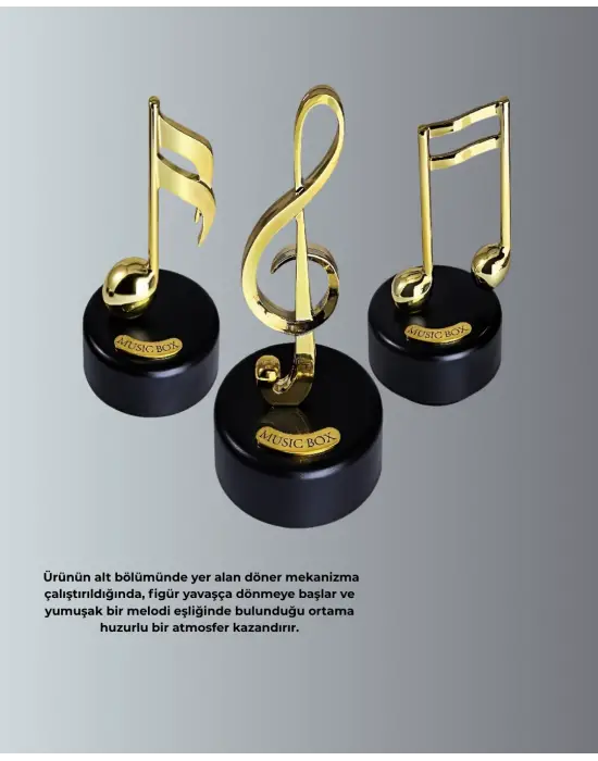 Sol Anahtarı Figürlü Dönen Müzik Kutusu Altın Renk Dekoratif