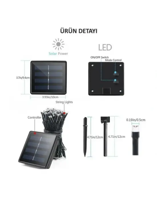 Solar 100 Ledli 12 Metre Bahçe Aydınlatma