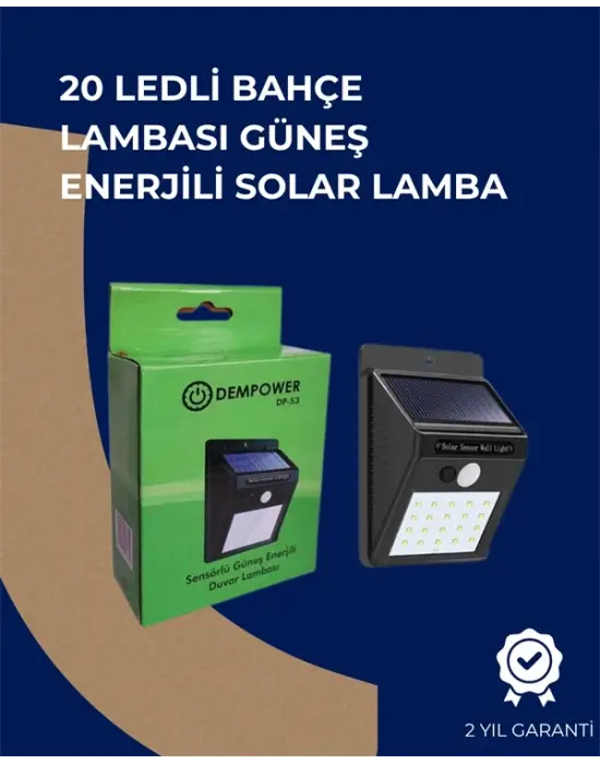 Solar Enerjili 20 Led Duvar Lambası | Hareket Sensörlü, Su Geçirmez, Kablo Gerektirmez