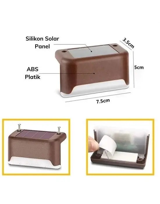 Solar Güneş Enerjili Şarj Edilen Köşebent Merdiven Veranda Bahçe Yolu Led Lamba Işık 4 Adet