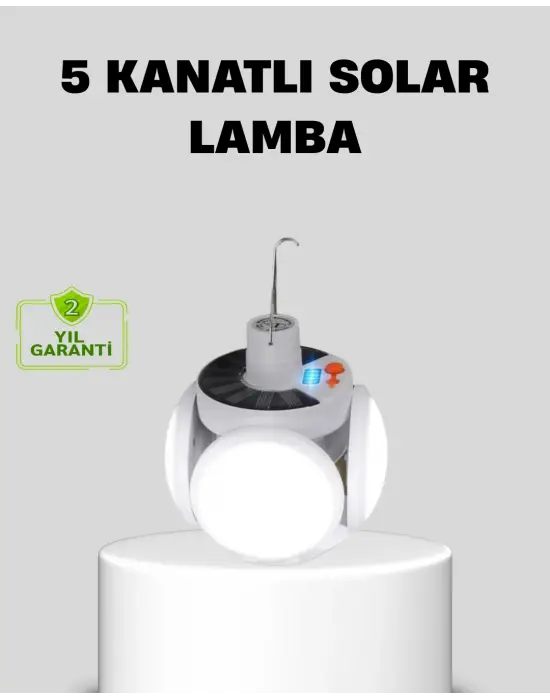 Solar Güneş Enerjili Ve Usb Şarjlı 5 Kanatlı Led Kamp Lambası