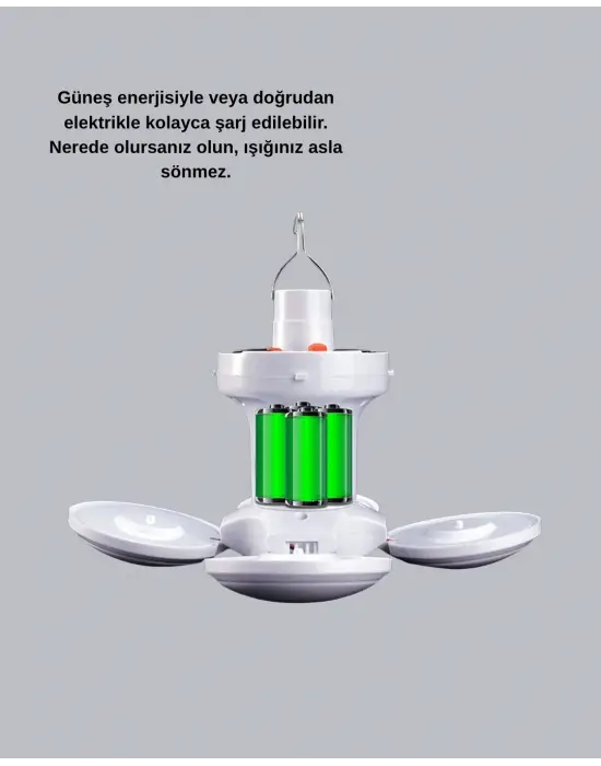 Solar Güneş Enerjili Ve Usb Şarjlı 5 Kanatlı Led Kamp Lambası