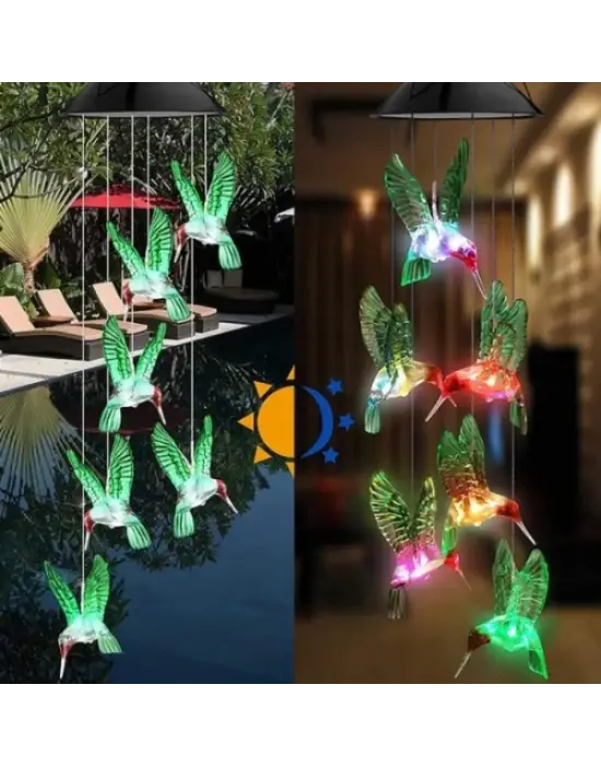 Solar Led Işıklı Kuşlu Bahçe Dekoru 6 Ledli,renkli Işık