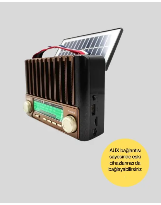Solar Panel Şarjlı Taşınabilir Radyo Bluetooth Hoparlör Müzik Kutusu
