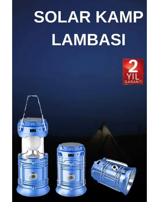 Solar Şarjlı Kamp Lambası Güneş Enerjili Kızaklı Kamp Feneri Çadır Feneri Led Işıldak