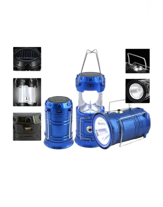 Solar Şarjlı Kamp Lambası Güneş Enerjili Kızaklı Kamp Feneri Çadır Feneri Led Işıldak