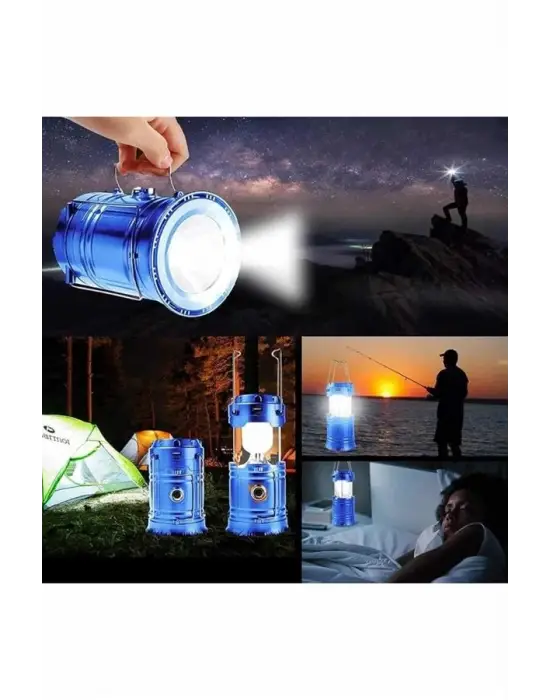 Solar Şarjlı Kamp Lambası Güneş Enerjili Kızaklı Kamp Feneri Çadır Feneri Led Işıldak