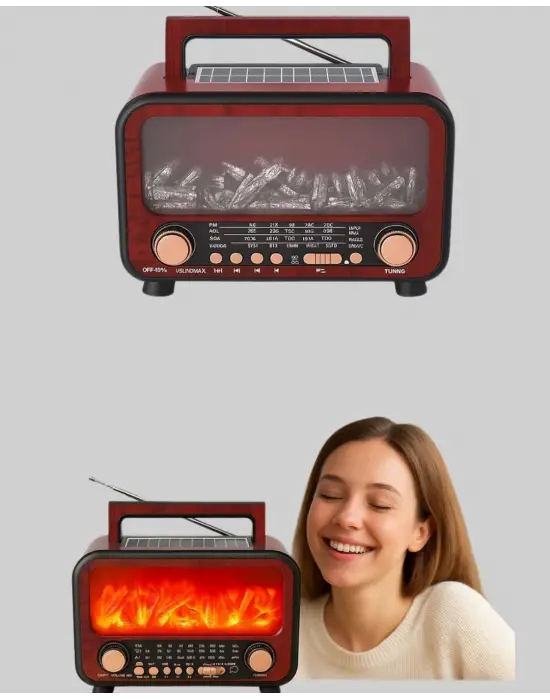 Solar Şarjlı Şömine Işıklı Bluetooth Hoparlör – Radyo, Usb, Tf Kart Destekli