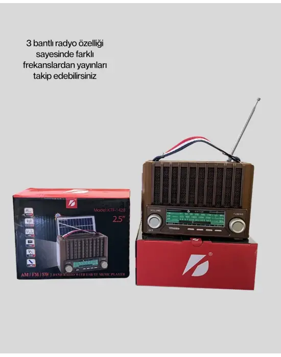 Solar Şarjlı Taşınabilir Radyo Bluetooth Hoparlör Usb Sd Destekli