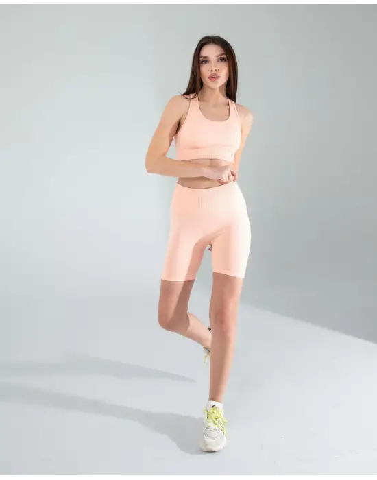 Stil Sahibi Seamless Biker Tayt Crop Takım