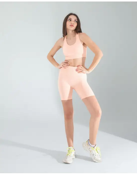 Stil Sahibi Seamless Biker Tayt Crop Takım