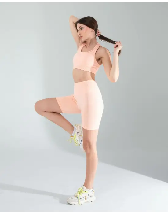 Stil Sahibi Seamless Biker Tayt Crop Takım