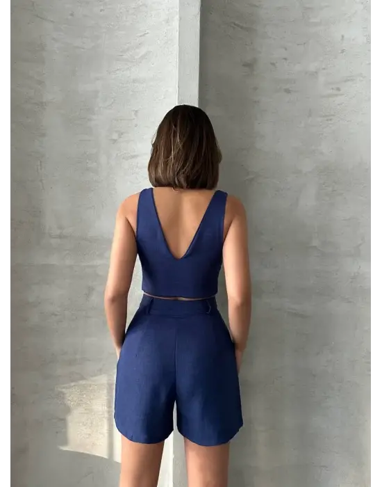 Omarı Keten Şortlu Takım