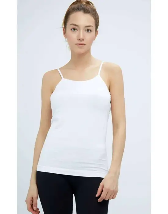 Omarı Şık İp Askılı İz Yapmaz Uzun Beyaz Atlet