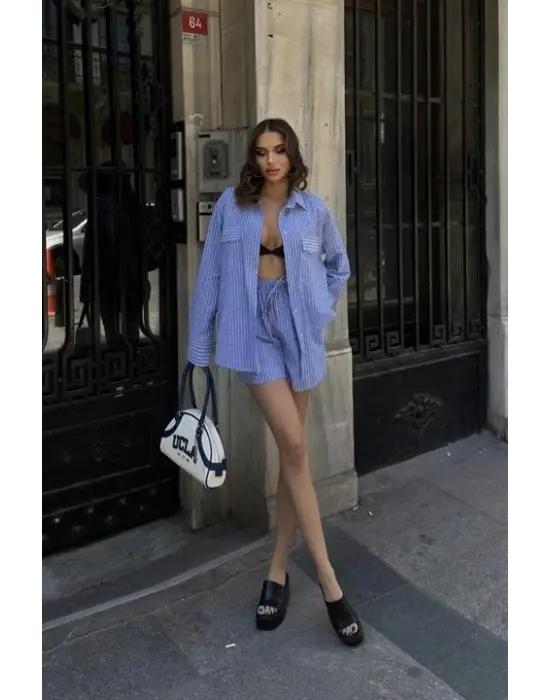 Omarı Yazın Şıklığı Stacy Çizgili Şort Takımı