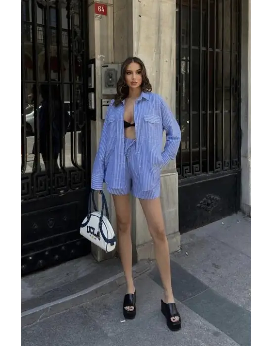 Omarı Yazın Şıklığı Stacy Çizgili Şort Takımı