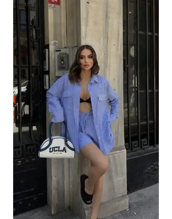 Omarı Yazın Şıklığı Stacy Çizgili Şort Takımı