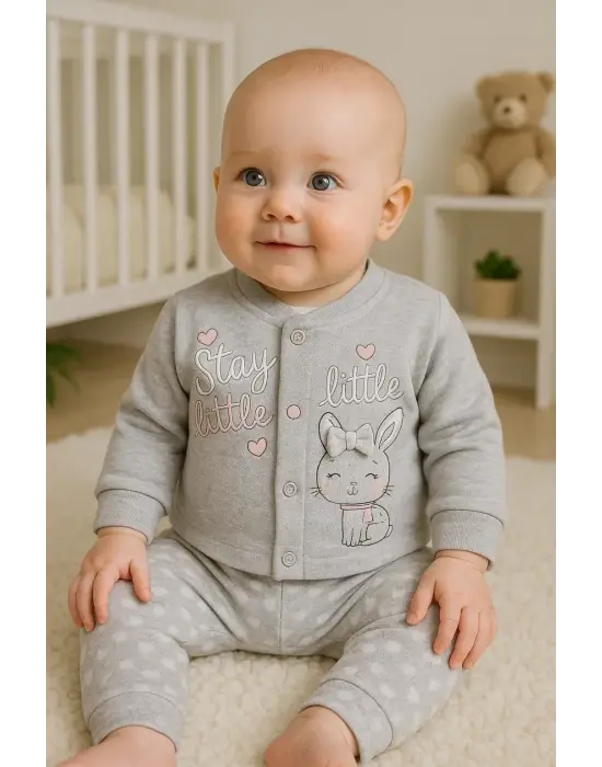 Stay Little Puan Desenli 3lü Hırkalı Kız Bebek Takım