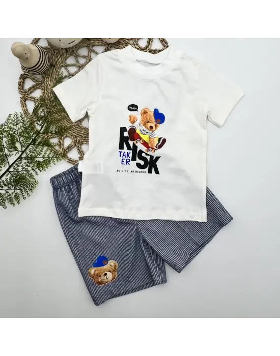 Stil Sahibi Ayı Baskılı Tişört ve Şort Bebek Takımı