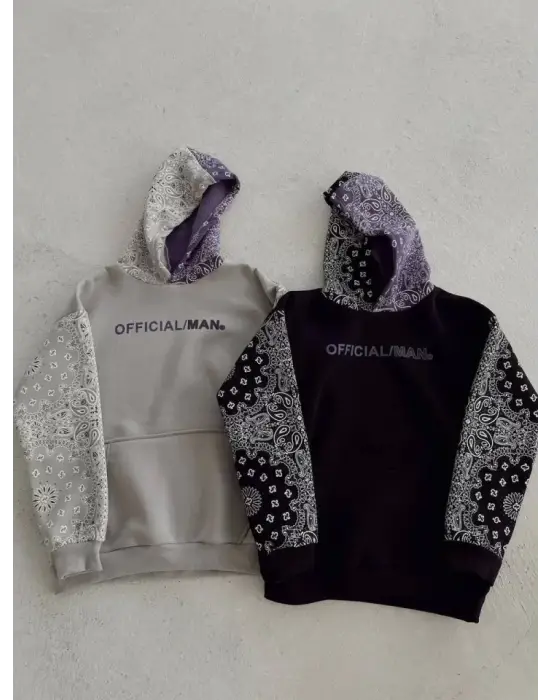Omarı Baskılı Kapüşonlu Sweatshirt - Gri | Şık ve Rahat Tasarım