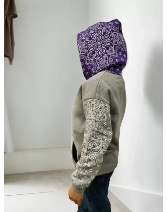 Omarı Baskılı Kapüşonlu Sweatshirt - Gri | Şık ve Rahat Tasarım