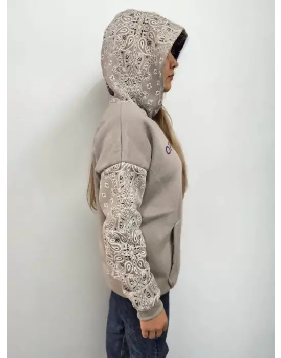 Omarı Baskılı Kapüşonlu Sweatshirt - Gri | Şık ve Rahat Tasarım