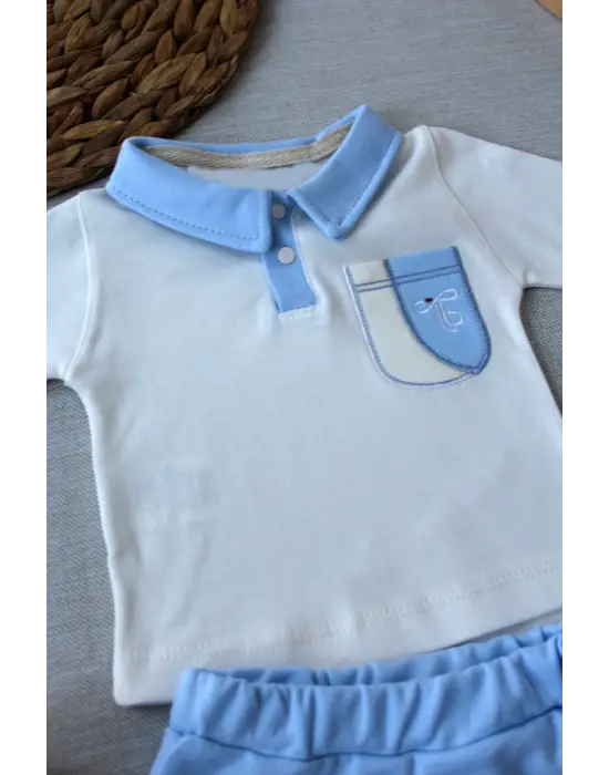 Stil Sahibi Nakışlı Sweat 3lü Bebek Takımı Mavi