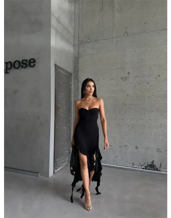 STRABLEZ SANDY ELBİSE YANLARI KATLI - Siyah