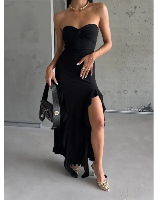 STRABLEZ SANDY ELBİSE YANLARI KATLI - Siyah