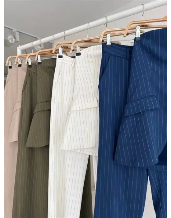 Omarı Çizgili Straplez Takım Pantolon - Şık ve Rahat