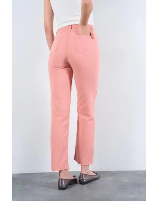 Omarı Esnek Kumaşıyla Rahat Kesim Düz Pantolon - Pudra