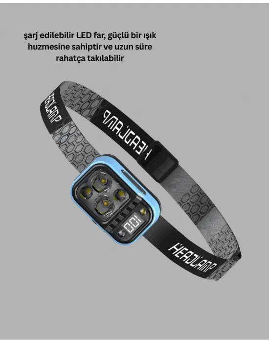 Su Geçirmez Led Kafa Lambası 53 Çalışma Modu Güç Ekranlı